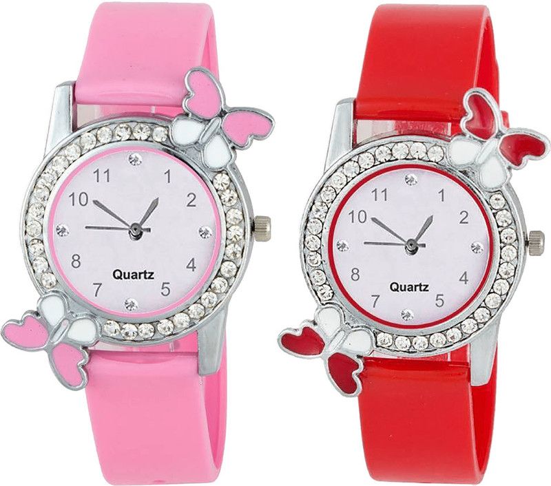 combo watch Analog Watch - For Girls Latest Party Wedding Butterfly Analogue Pink And Red Color Girls And Women Watch - G99-G101 (Combo Of 2 )