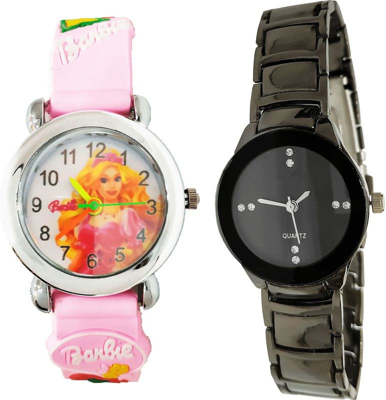 combo watch Analog Watch - For Girls Classical Traditional Barbie Doll Analogue Pink And Black Color Girls And Women Watch - G320-G206 (Combo of 2 )
