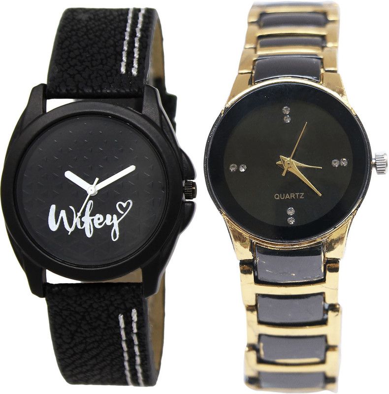 combo watch Analog Watch - For Girls Latest Traditional Wife Analogue Black And Gold Color Girls And Women Watch - Gl234-G208 (Combo Of 2 )