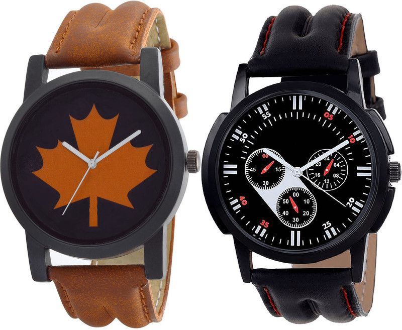 combo watch Analog Watch - For Girls Latest Valentine Analogue Brown And Black Color Boys And Men Watch - B34-B104 (Combo Of 2 )