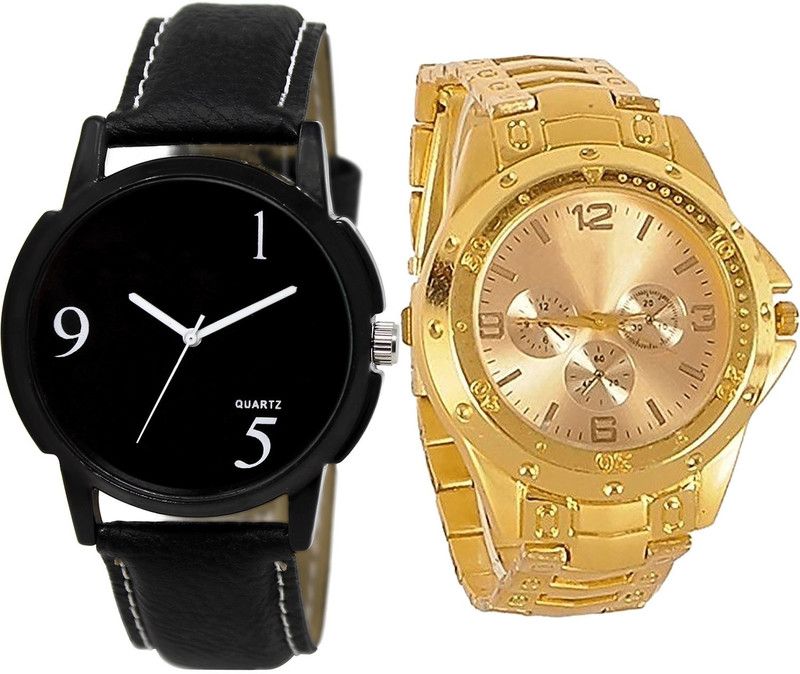 combo watch Analog Watch - For Girls Treading Fashionable Analogue Black And Gold Color Boys And Men Watch - BL46.6-B71 (Combo Of 2 )