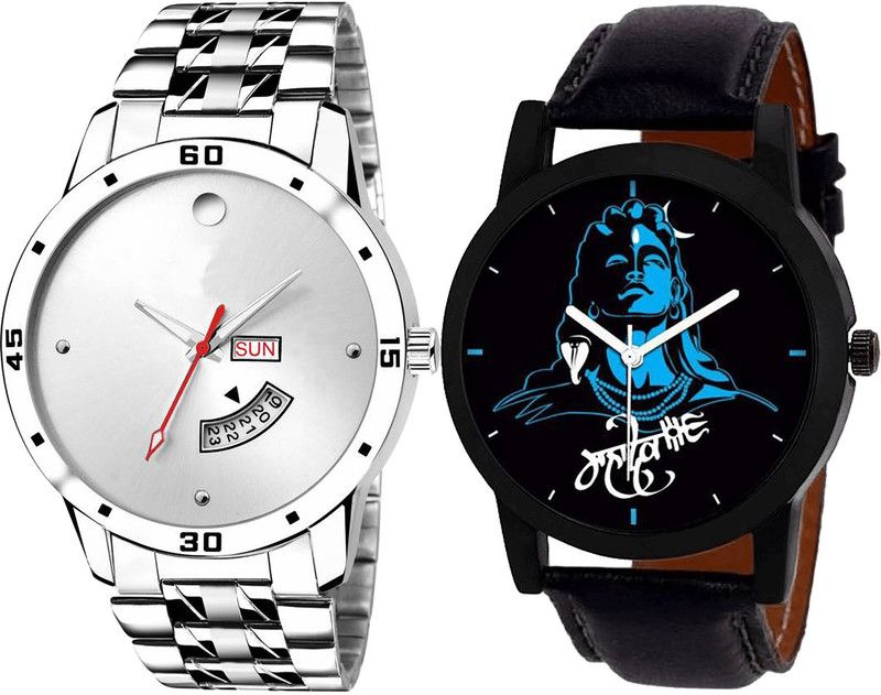 combo watch Analog Watch - For Girls Brand New Italian Designer Day And Date And Mahadev Analogue Silver And Black Color Boys And Men Watch - BL46.103-B23 (Combo Of 2 )