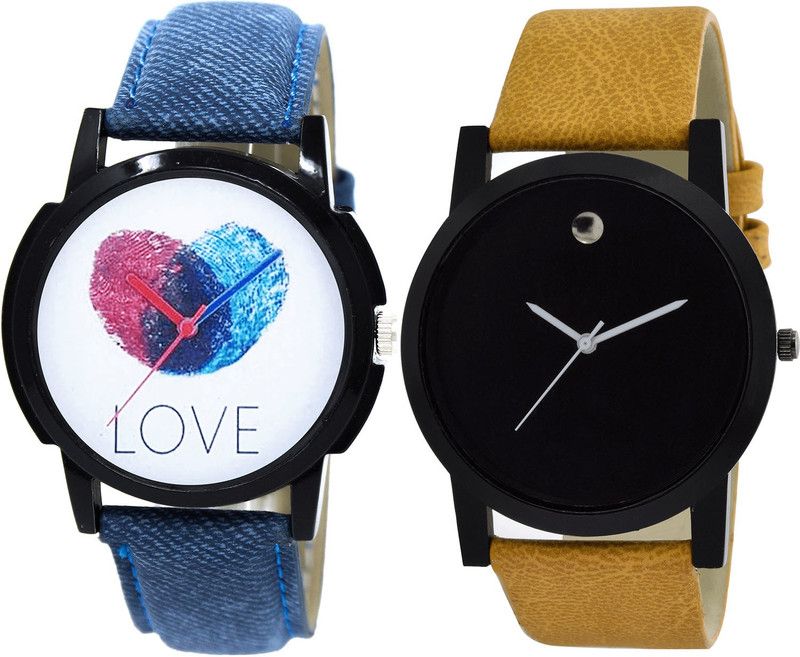 combo watch Analog Watch - For Girls New Fashionable Love Analogue Blue And Brown Color Boys And Men Watch - B11-B59 (Combo Of 2 )