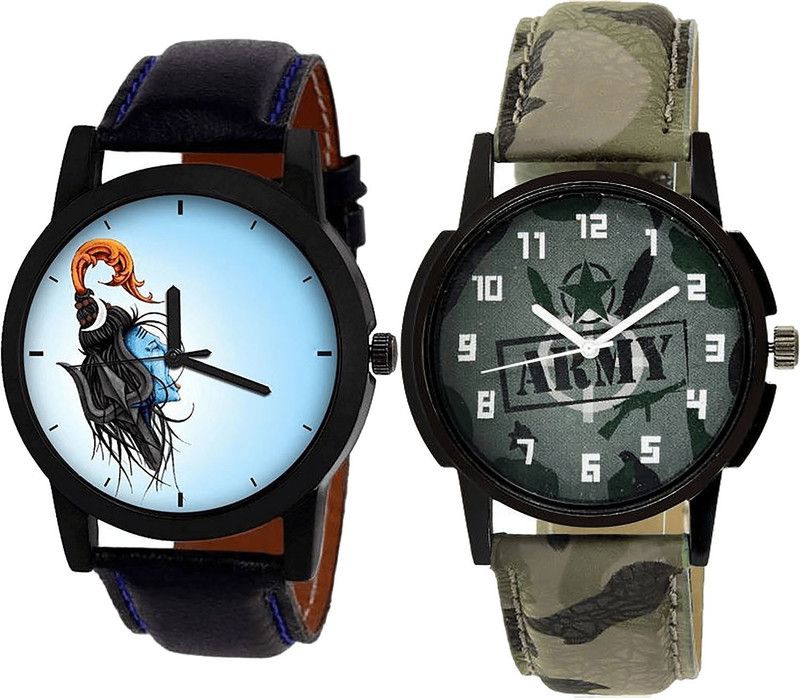 combo watch Analog Watch - For Girls Latest Quartz Mahadev And Army Analogue Black And Green Color Boys And Men Watch - B22-B21 (Combo Of 2 )