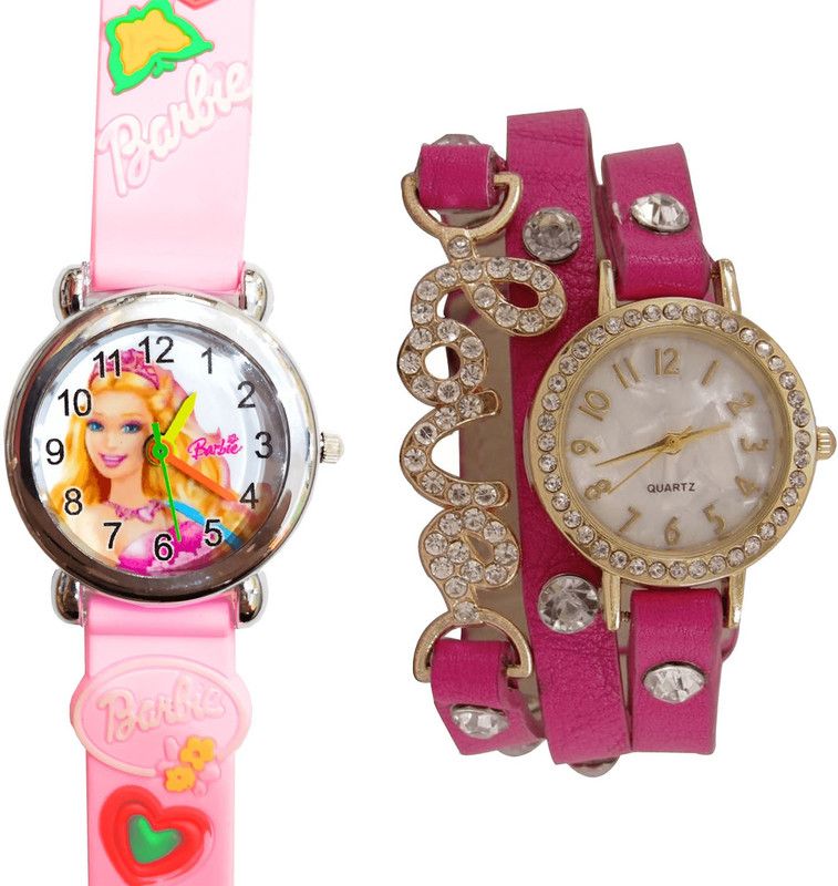 combo watch Analog Watch - For Girls Treading Analogue Barbie Doll And Love Valentine Analogue Pink Color Girls And Women Watch - G7-G204 (Combo Of 2 )