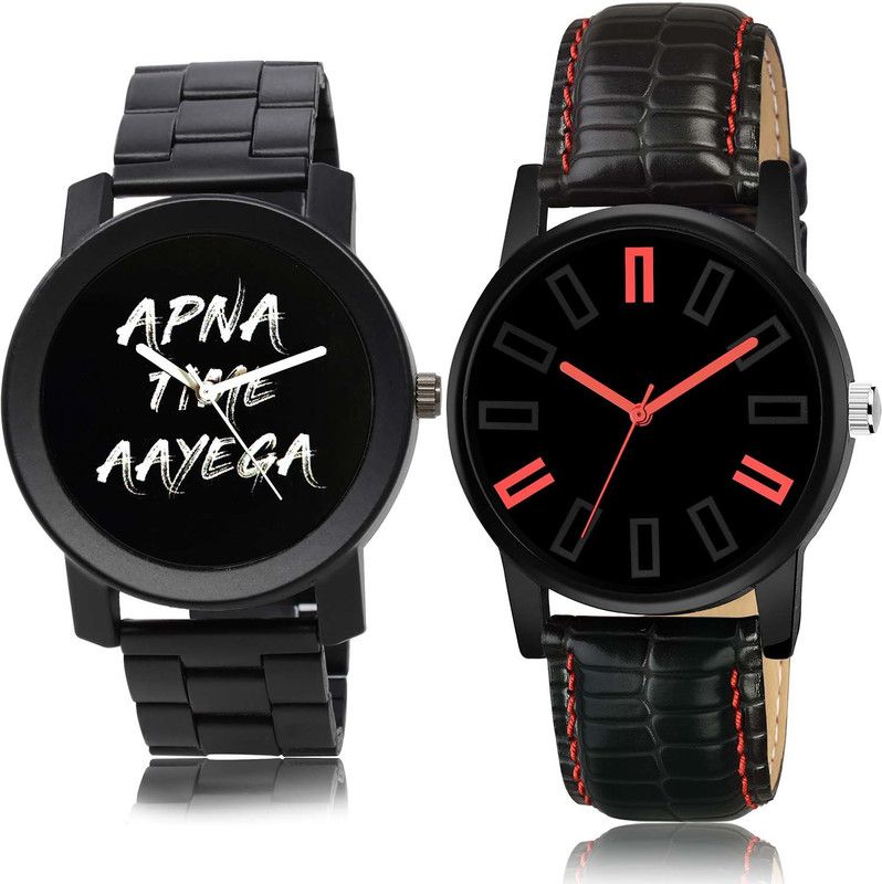 combo watch Analog Watch - For Boys Classical Professional Apna Time Aayega Chain Watch Black Color Boys And Men Watch - B415-B28 (Combo Of 2 )