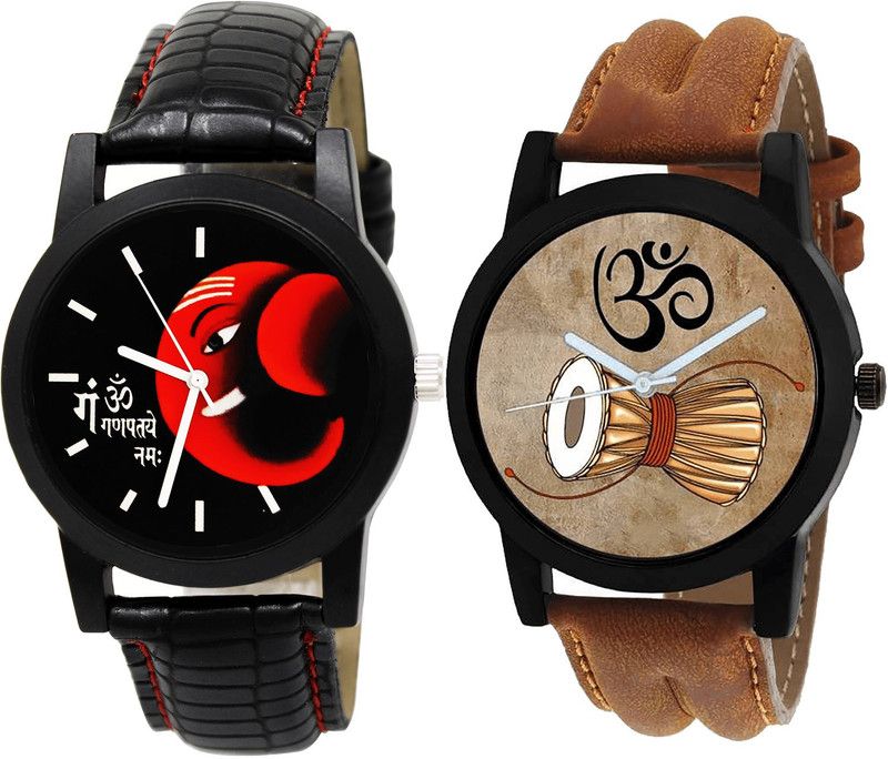 combo watch Analog Watch - For Girls Brand New Unique Ganpti And Damru Analogue Black And Brown Color Boys And Men Watch - B120-B25 (Combo Of 2 )