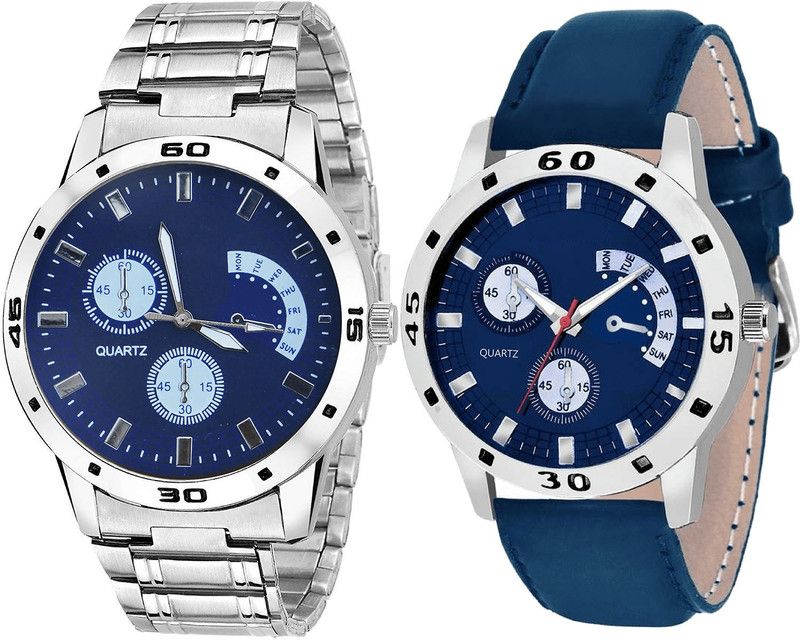 combo watch Analog Watch - For Girls Best High Quality Analogue Silver And Blue Color Boys And Men Watch - B84-B56 (Combo Of 2 )