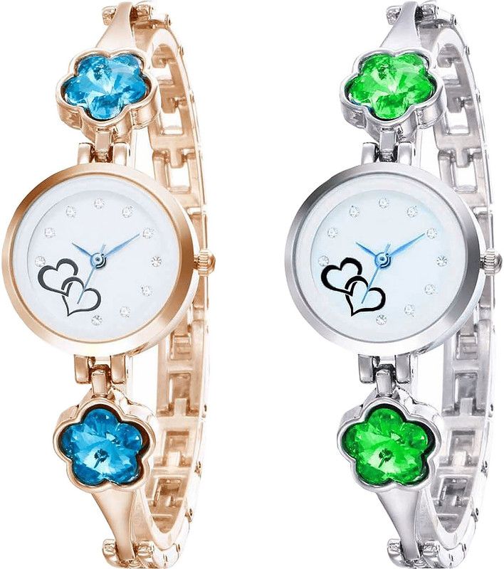 combo watch Analog Watch - For Girls Modern Fashionable Love Valentine Analogue Rose Gold And Silver Color Girls And Women Watch - G435-G434 (Combo of 2 )