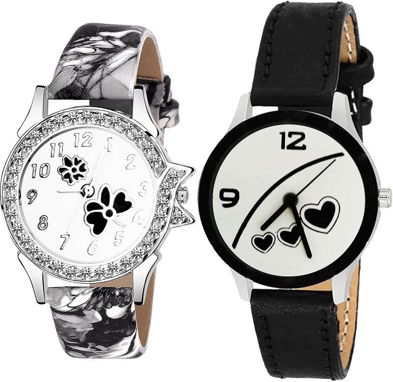 combo watch Analog Watch - For Girls Latest Model Flower Dimond And Love Valentine Analogue Black Color Girls And Women Watch - G408-G342 (Combo of 2 )