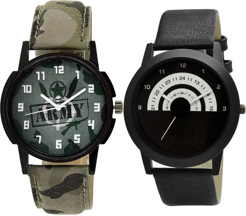 combo watch Analog Watch - For Girls Modish Love Army Analogue Green And Black Color Boys And Men Watch - B21-B48 (Combo Of 2 )