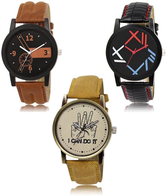 Stylish Attractive Professional Designer Combo Analog Watch - For Men L -01-12-30 Hot Selling Premium Quality Collection Latest Set of 3