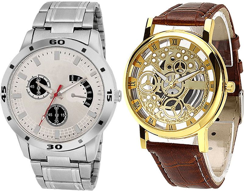 combo watch Analog Watch - For Girls Brand New Designer Open Analogue Silver And Brown Color Boys And Men Watch - BL46.101-B45 (Combo Of 2 )