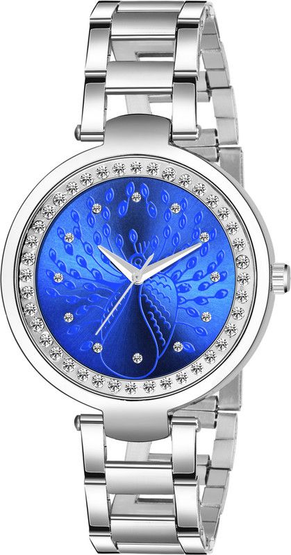 Analog Watch - For Girls LR-210 Luxury Looking Peacock Design Round Diamond Blue Dial Chain Belt Formal And Party Wedding Women And Girls Watch