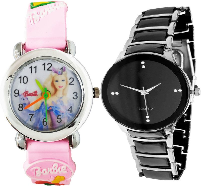 combo watch Analog Watch - For Girls Modern Fashionable Barbie Doll Analogue Pink And Silver Color Girls And Women Watch - G323-G207 (Combo of 2 )