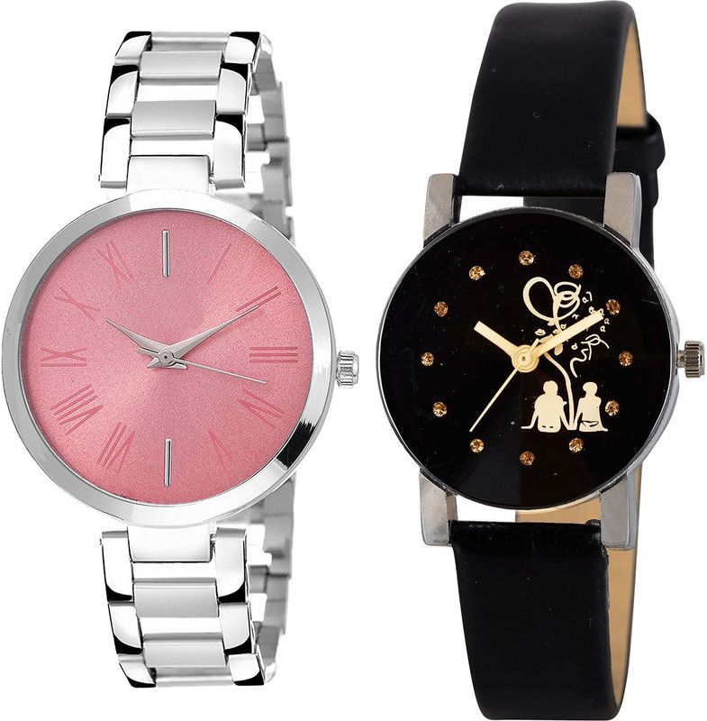 combo watch Analog Watch - For Girls Classical High Quality Love Valentine Couple Analogue Silver And Black Color Girls And Women Watch - G301-G389 (Combo of 2 )