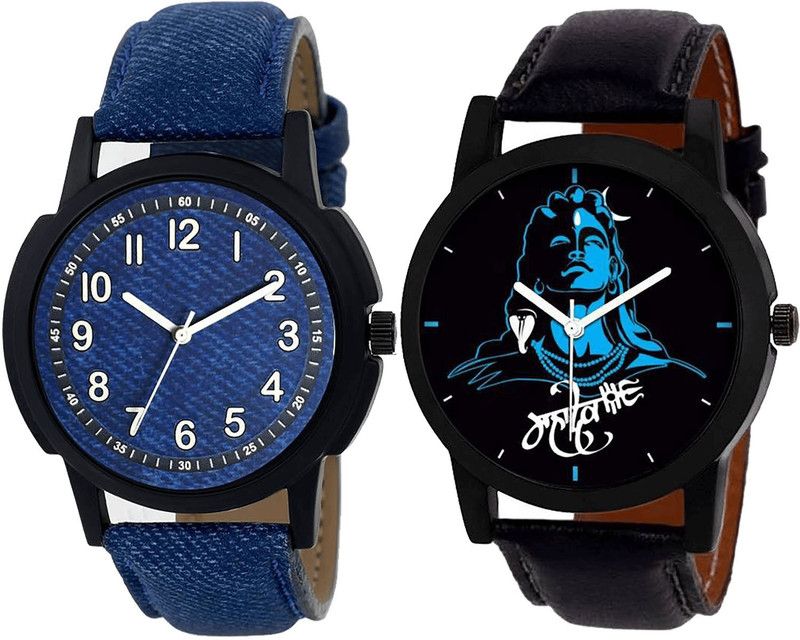 combo watch Analog Watch - For Girls Treading Collegian Mahadev Analogue Blue And Black Color Boys And Men Watch - B8-B23 (Combo Of 2 )