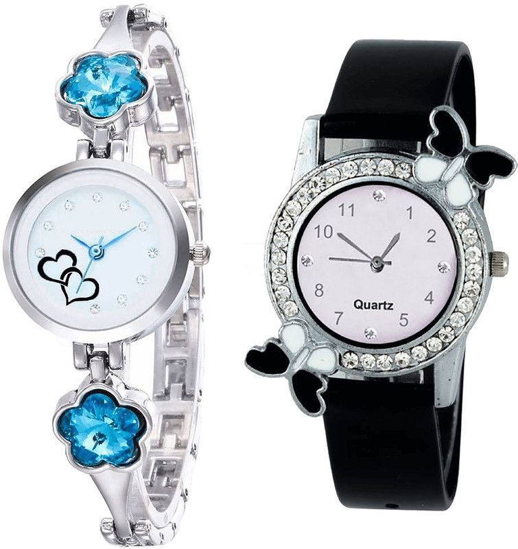 combo watch Analog Watch - For Girls Best Quartz Love Valentine And Butterfly Analogue Silver And Black Color Girls And Women Watch - G432-G97 (Combo of 2 )