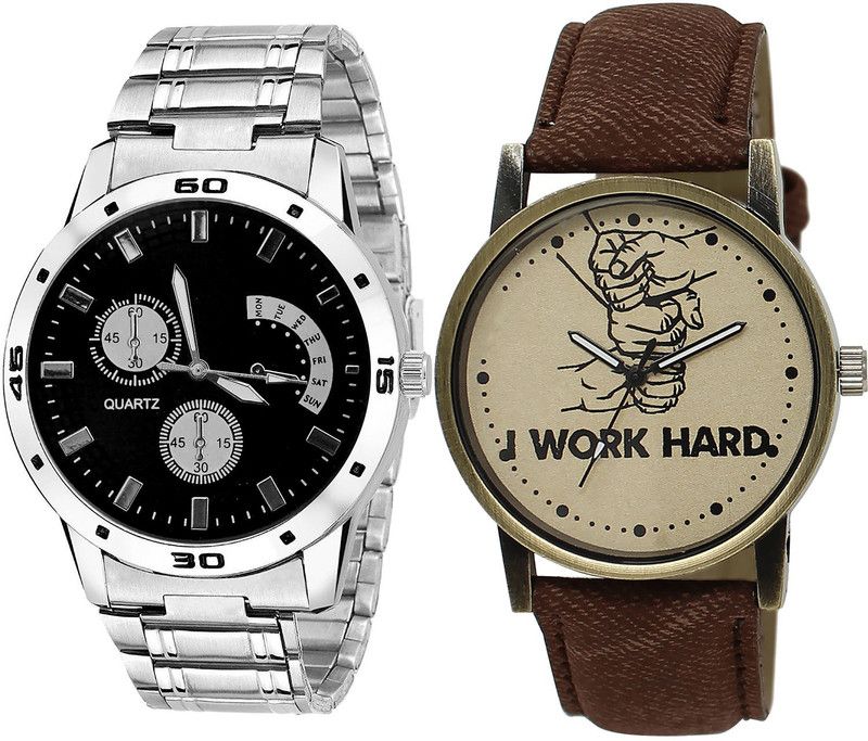 combo watch Analog Watch - For Girls Modish Quartz I Work Hard Analogue Silver And Brown Color Boys And Men Watch - B83-BL46.29 (Combo Of 2 )