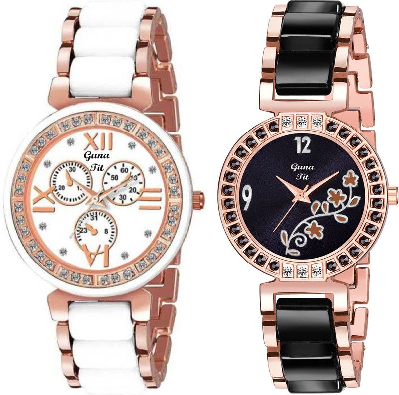 Analog Watch - For Women White Metal Strap Luxury Diamond Studded