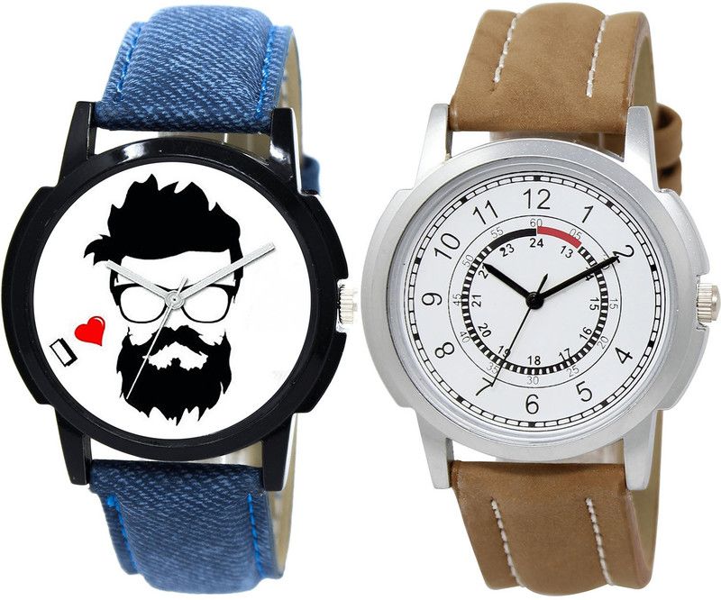 combo watch Analog Watch - For Girls Best Heart Beard Style Analogue Blue And Brown Color Boys And Men Watch - B12-BL46.17 (Combo Of 2 )
