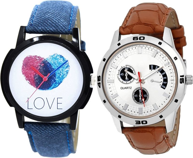 combo watch Analog Watch - For Girls New Love Love Analogue Blue And Brown Color Boys And Men Watch - B11-B52 (Combo Of 2 )