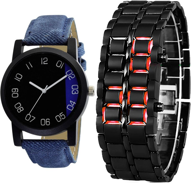 combo watch Analog Watch - For Girls Best Analogue Led Matel Analogue Blue And Black Color Boys And Men Watch - B37-B127 (Combo Of 2 )