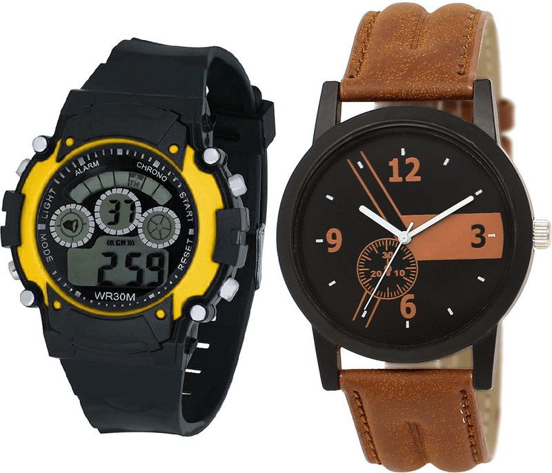 combo watch Analog Watch - For Girls Brand New Wrist Kids Analogue Black And Brown Color Boys And Men Watch - B6-BL46.1 (Combo Of 2 )