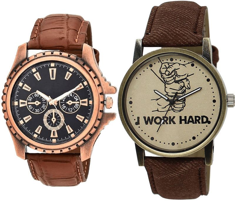 combo watch Analog Watch - For Girls Treading Heart I Work Hard Analogue Brown Color Boys And Men Watch - B110-BL46.29 (Combo Of 2 )