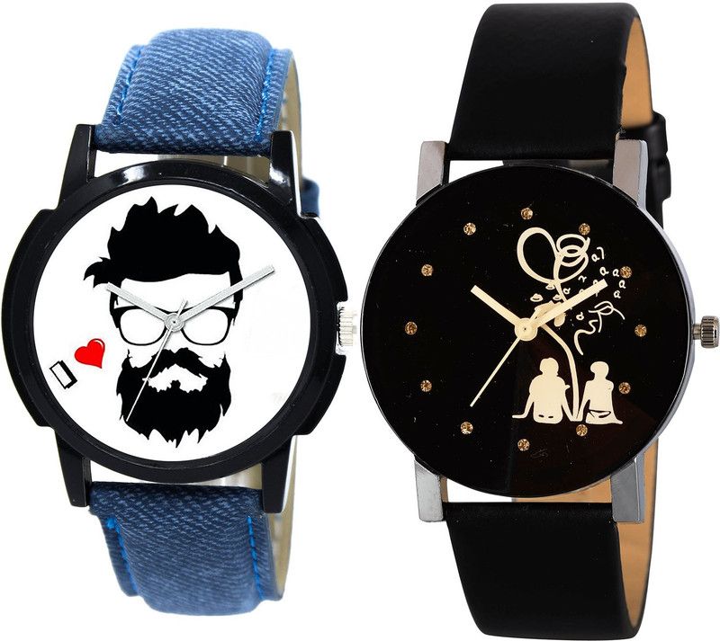 combo watch Analog Watch - For Girls Classical Branded Beard Style And Couple Love Analogue Blue And Black Color Boys And Men Watch - B12-B138 (Combo Of 2 )
