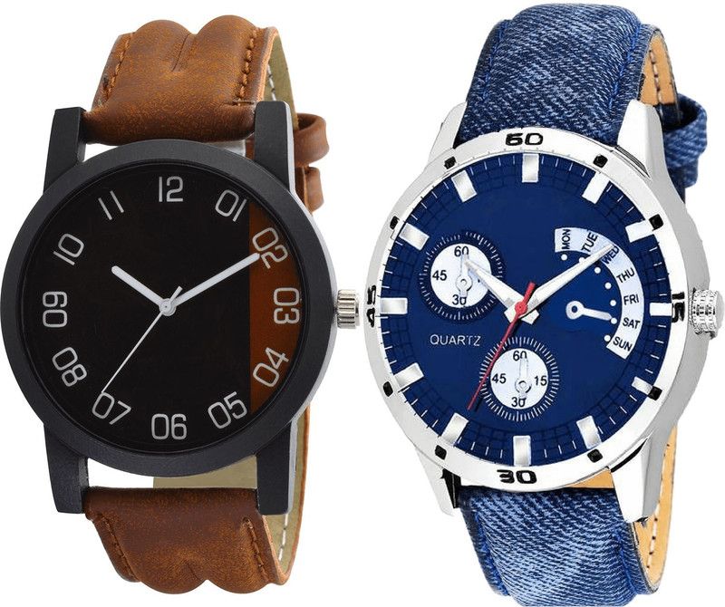 combo watch Analog Watch - For Girls Treading Collegian Analogue Brown And Blue Color Boys And Men Watch - B36-B57 (Combo Of 2 )
