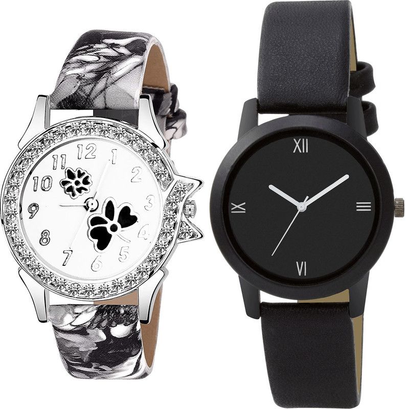 combo watch Analog Watch - For Girls Brand New 3D Design Flower Dimond Analogue Black Color Girls And Women Watch - G408-G440 (Combo of 2 )