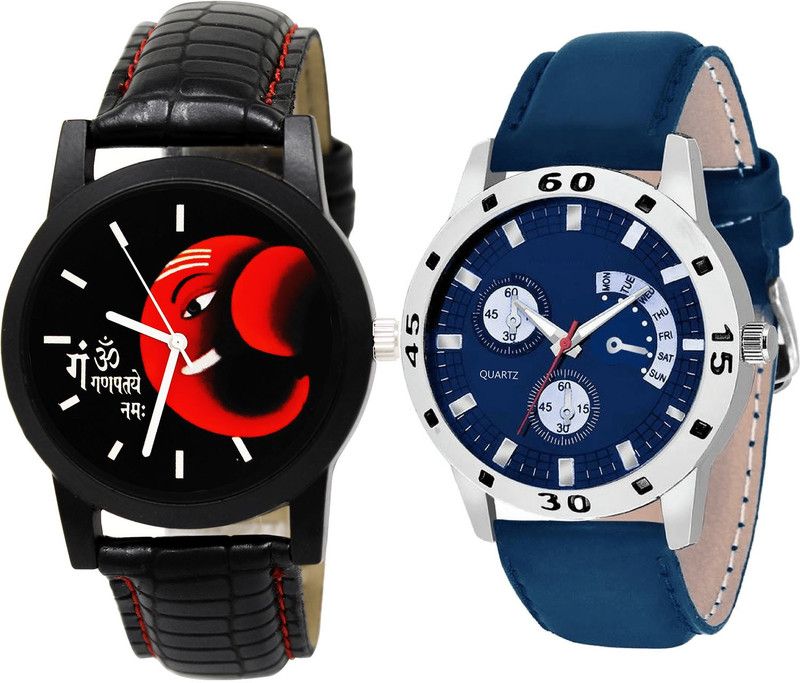 combo watch Analog Watch - For Girls Ganpti Analogue Black And Blue Color Boys And Men Watch - B120-B56