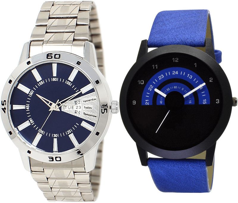 combo watch Analog Watch - For Girls New Fashionable Day And Date Analogue Silver And Blue Color Boys And Men Watch - BL46.102-B47 (Combo Of 2 )