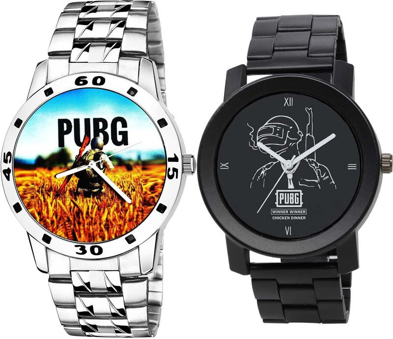 combo watch Analog Watch - For Boys Modern Fancy Pubg Military Army Chain Watch Silver And Black Color Men Watch - B488-B165 (Combo Of 2 )