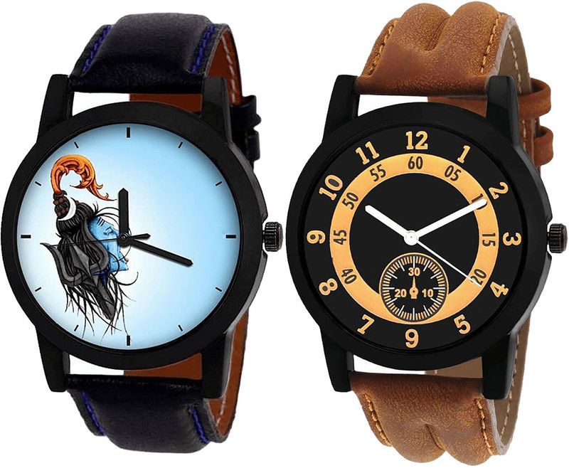 combo watch Analog Watch - For Girls Latest Traditional Mahadev Analogue Black And Brown Color Boys And Men Watch - B22-B14 (Combo Of 2 )