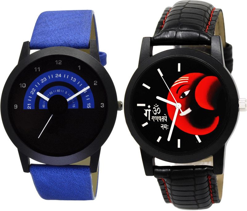 combo watch Analog Watch - For Girls Contemporary Model Ganpti Analogue Blue And Black Color Boys And Men Watch - B47-B120 (Combo Of 2 )