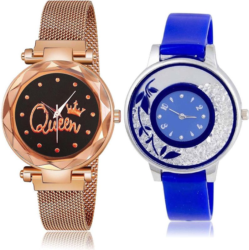 combo watch Analog Watch - For Girls Latest Contemporary Queen Magnet Chain And Flower 2 Watch Combo For Girls And Women - G538-G87