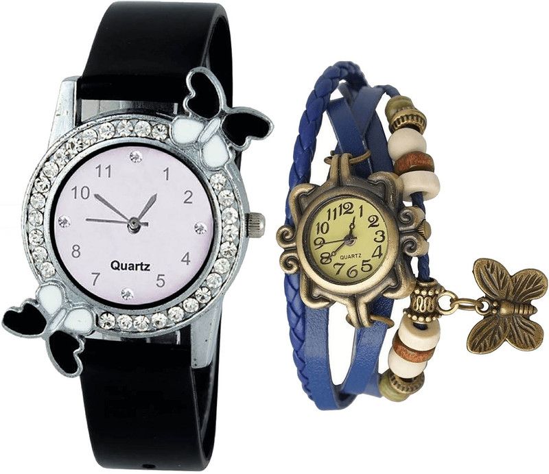 combo watch Analog Watch - For Girls Best Wrist Butterfly Analogue Black And Blue Color Girls And Women Watch - G97-G59 (Combo Of 2 )
