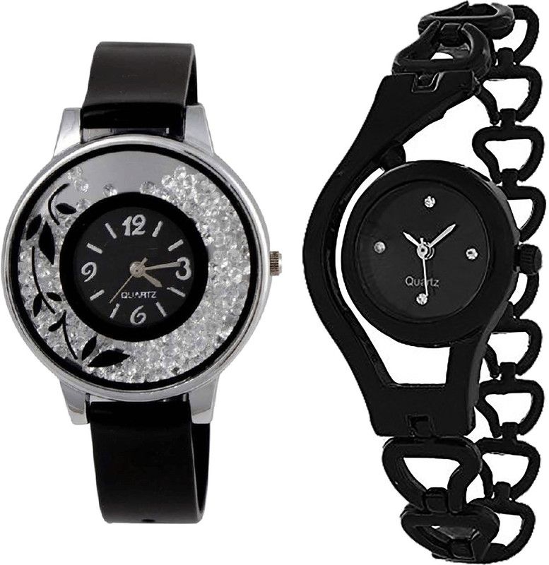 combo watch Analog Watch - For Girls New Stylish Flower And Chain Analogue Black Color Girls And Women Watch - G86-G68 (Combo Of 2 )