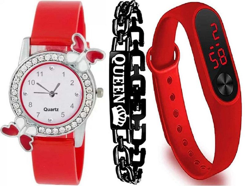 Analog Watch - For Boys & Girls New Generation Queen Printed Bracelet Combo For Girls & Women Beautiful Butterfly Diamond Studded Multicolor Band Strap Silicone For Kids Love For Combination