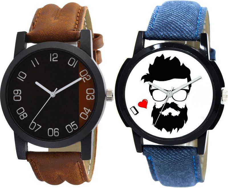 combo watch Analog Watch - For Girls Latest Party Wedding Beard Style Analogue Brown And Blue Color Boys And Men Watch - B36-B12 (Combo Of 2 )