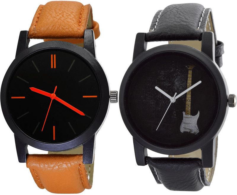 combo watch Analog Watch - For Boys Best Valentine Guitar Analogue Brown And Black Color Boys And Men Watch - B112-B35 (Combo Of 2 )