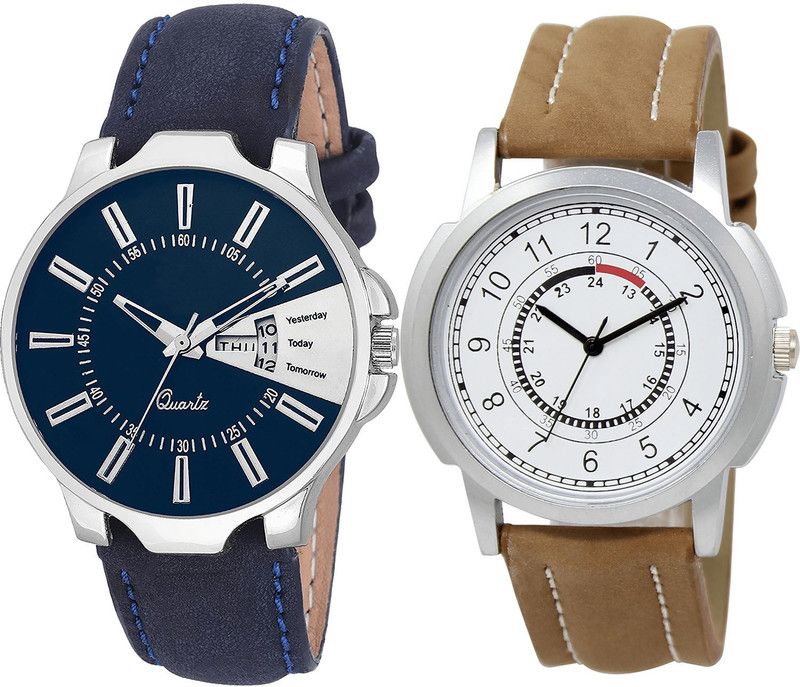 combo watch Analog Watch - For Girls Latest 3D Design Day And Date Analogue Blue And Brown Color Boys And Men Watch - BL46.23-BL46.17 (Combo Of 2 )