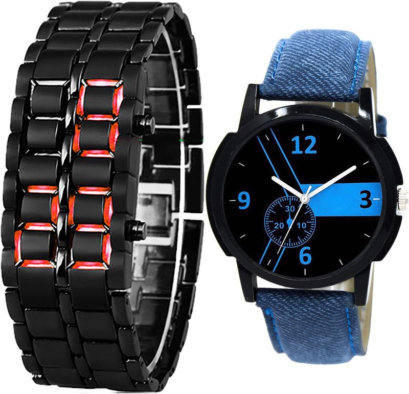 combo watch Analog Watch - For Girls Modern Analogue Led Matel Analogue Black And Blue Color Boys And Men Watch - B127-B7 (Combo Of 2 )