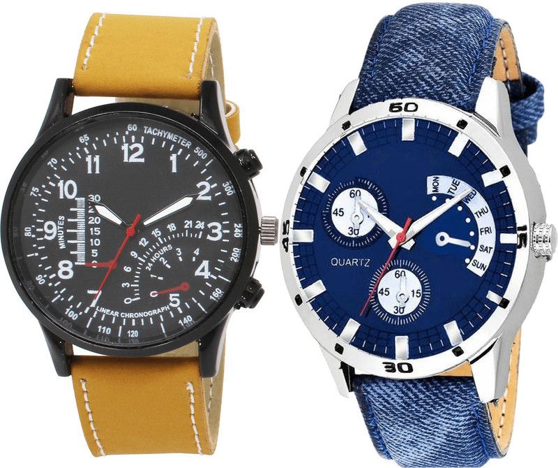 combo watch Analog Watch - For Girls Contemporary Diwali Analogue Brown And Blue Color Boys And Men Watch - B42-B57 (Combo Of 2 )