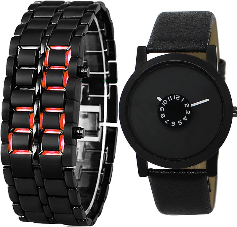 combo watch Analog Watch - For Girls Best Stylish Led Matel Analogue Black Color Boys And Men Watch - B127-BL46.25 (Combo Of 2 )