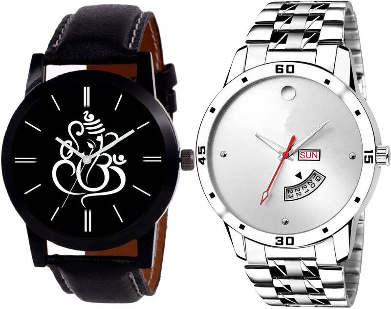 combo watch Analog Watch - For Girls Brand New Quartz Ganpati And Day And Date Analogue Black And Silver Color Boys And Men Watch - B27-BL46.103 (Combo Of 2 )