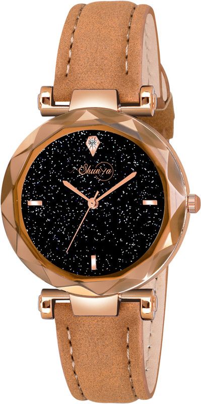 Analog Watch - For Women New Diamond Black Dial Brown Belt Woman Watch