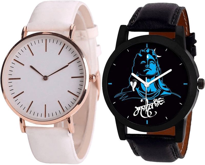 combo watch Analog Watch - For Girls Latest Valentine Mahadev Analogue White And Black Color Boys And Men Watch - B63-B23 (Combo Of 2 )